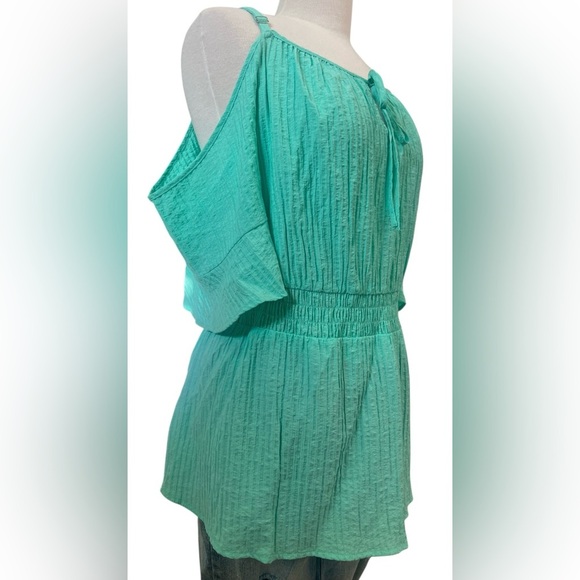 Lane Bryant Aqua Cold Shoulder Blouse - Picture 7 of 9